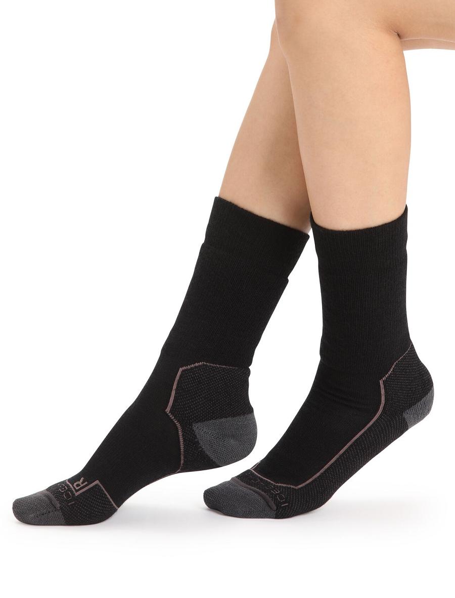 Women\'s Icebreaker Merino Hike+ Medium Crew Socks Black / Monsoon | CA 1515OKIR